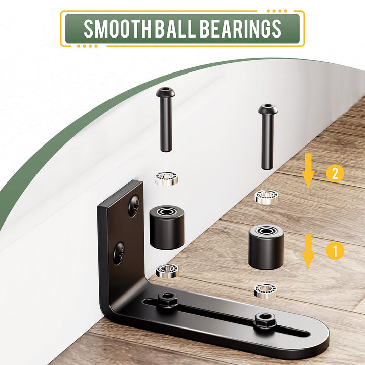 Ball Bearings Design!!!New Upgraded 2 Pcs Barn Guide for Doors!!! | Stay Roller Sliding Adjustable by SMARTSMITH | Unique Guide Flush with Floor | Durable Steel Frame (Black)