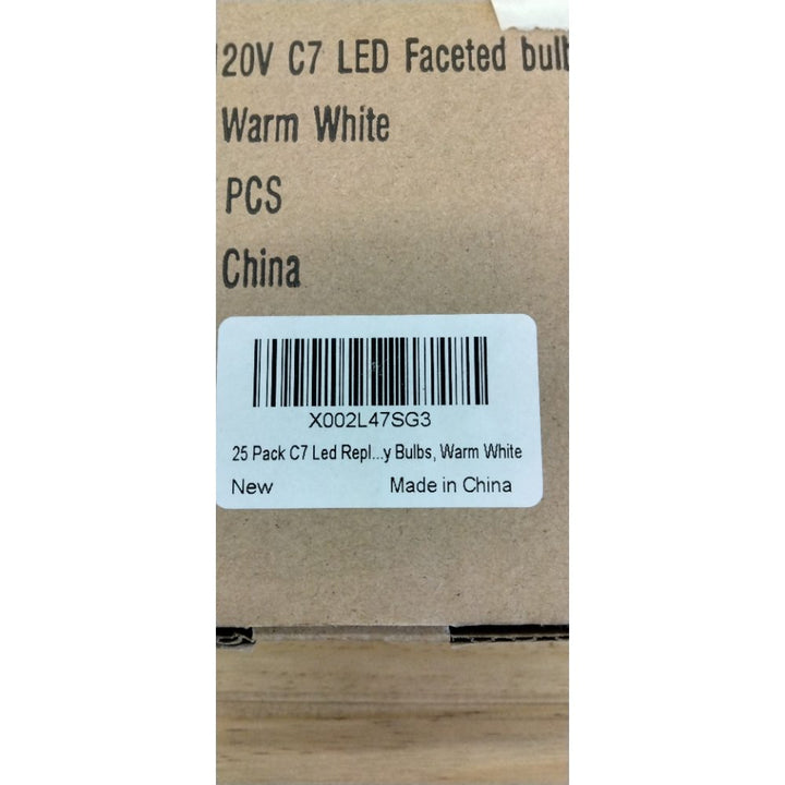 25 Pack C7 Led Replacement Christmas Light Bulb, C7 Shatterproof Led Bulbs for Christmas String Lights, E12 Candelabra Base, Commercial Grade Dimmable Holiday Bulbs, Warm White