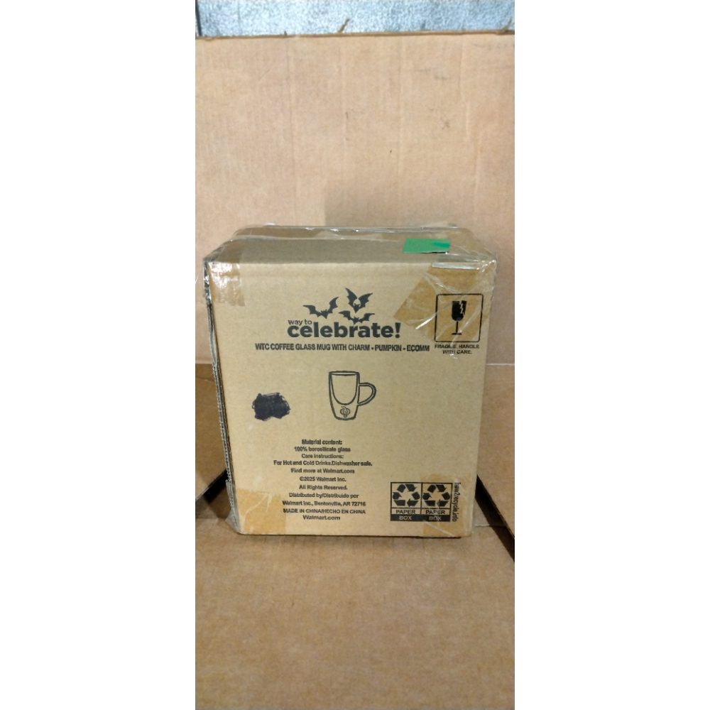 Way To Celebrate! WTC Coffee Glass Mug with Charm - Pumpkin, ECOMM Retail $15.00