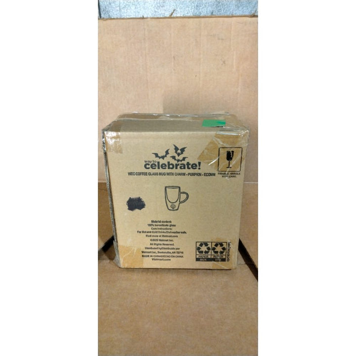 Way To Celebrate! WTC Coffee Glass Mug with Charm - Pumpkin, ECOMM Retail $15.00