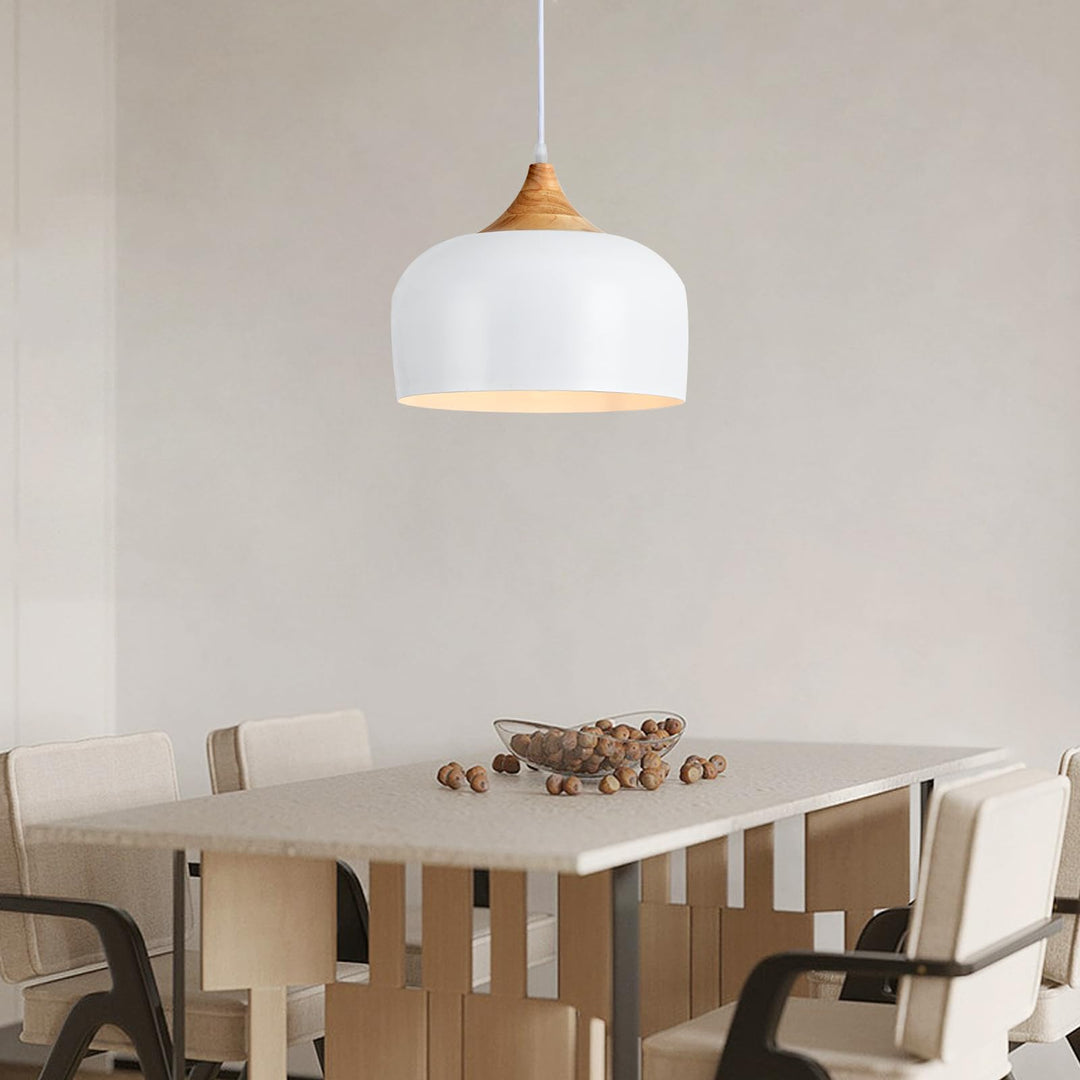 POLITAMP Modern Large Pendant Lights,Wooden Dome Pendant Light Fixture,Adjustable Hanging Pendant Lighting,ChandelierLamp for Kitchen Island,Dining Room,Hallway,Bedroom(White)