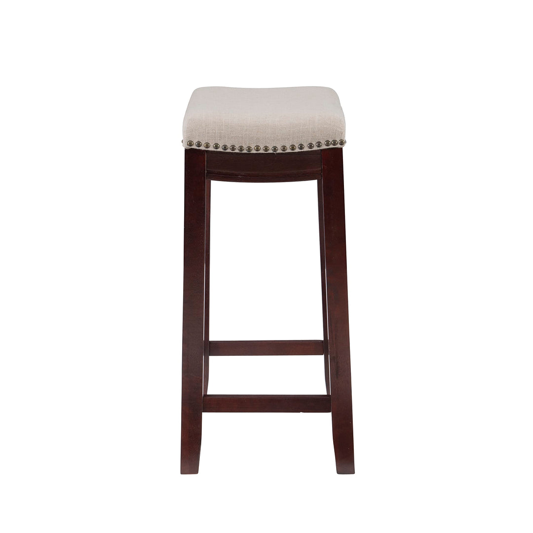 Linon Linen Backless Claridge Stool, Counter Height, Beige & Dark Walnut