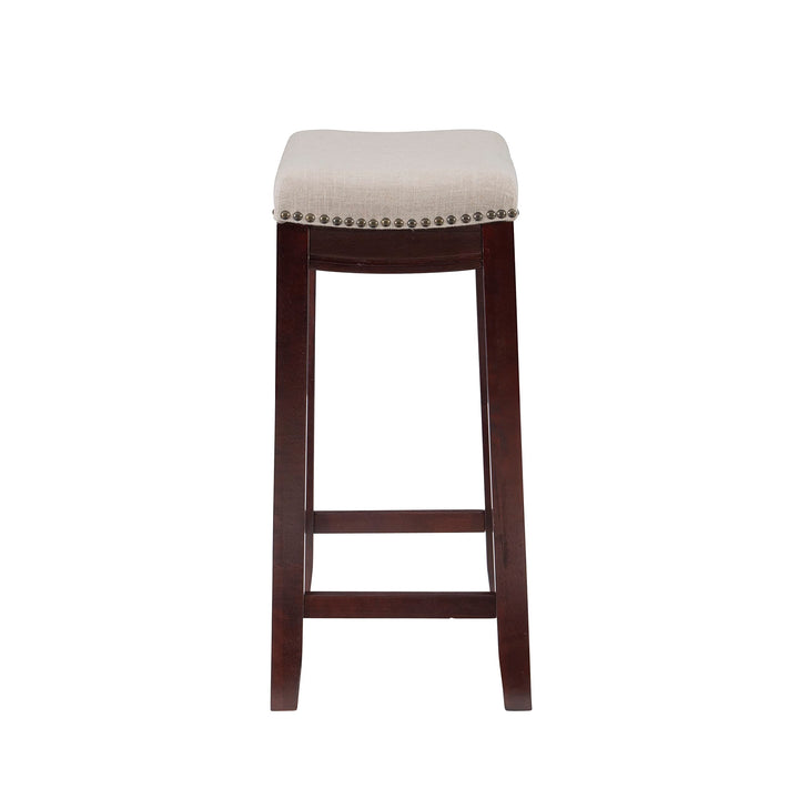 Linon Linen Backless Claridge Stool, Counter Height, Beige & Dark Walnut