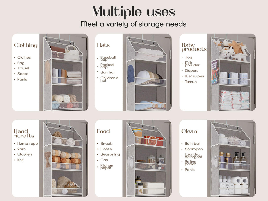 LoforHoney Home Hat Rack for Door, 5-Shelves Hat Organizer for Baseball Caps, Over Door Hat Storage with Clear Window, Cap Holder Organizer, Light Gray, 15.8'x3.1'x49.6'