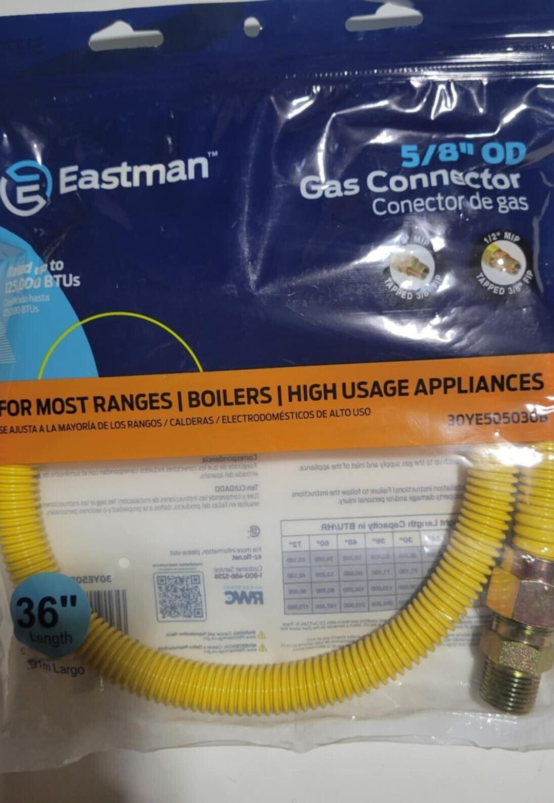 Eastman Gas Connector 5/8'' OD X 36'' LProCoat for Most Gas Ranges&Boilers NEW