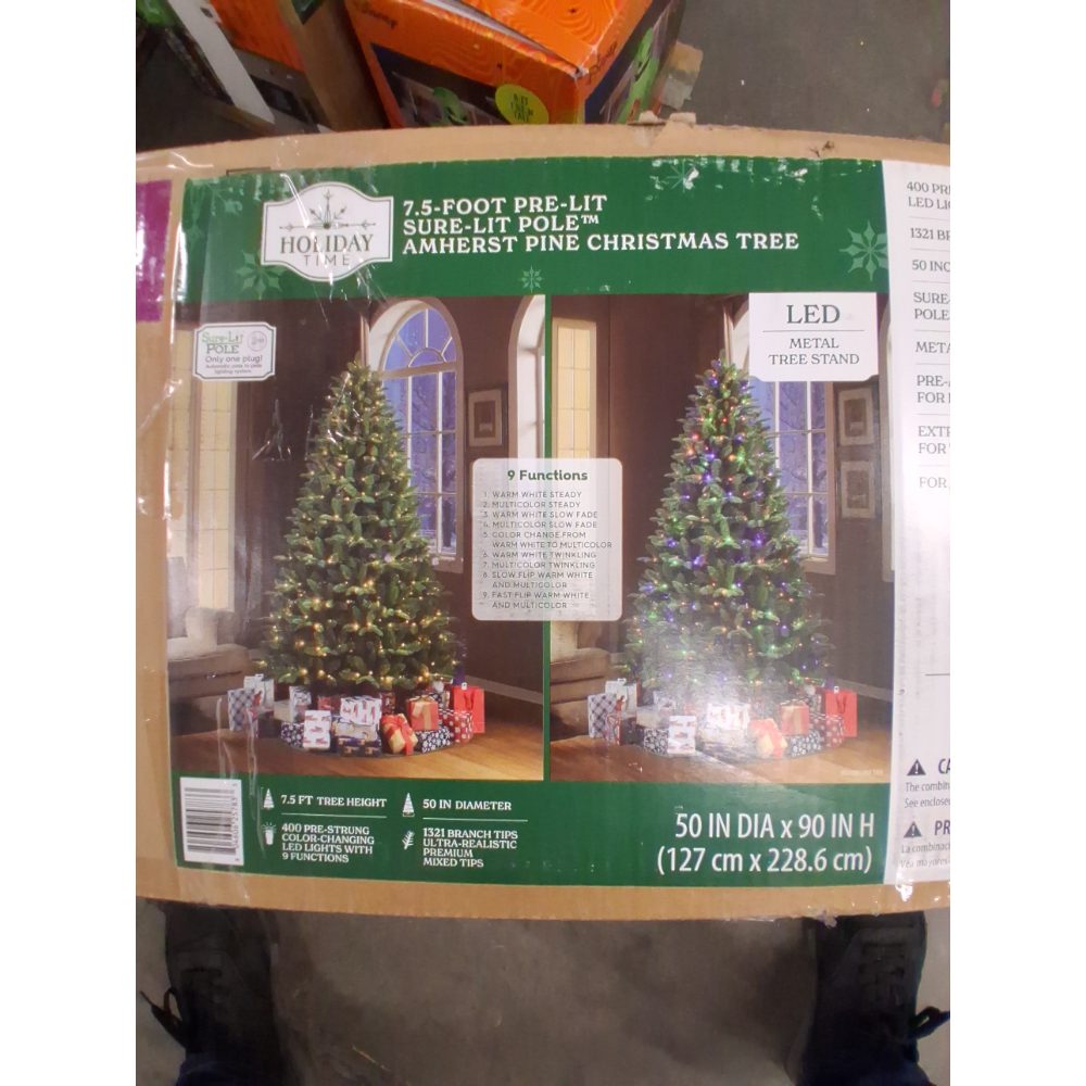Holiday Time 7.5 Ft Pre-Lit Amherst Spruce Green Artificial Christmas Tree, 400
