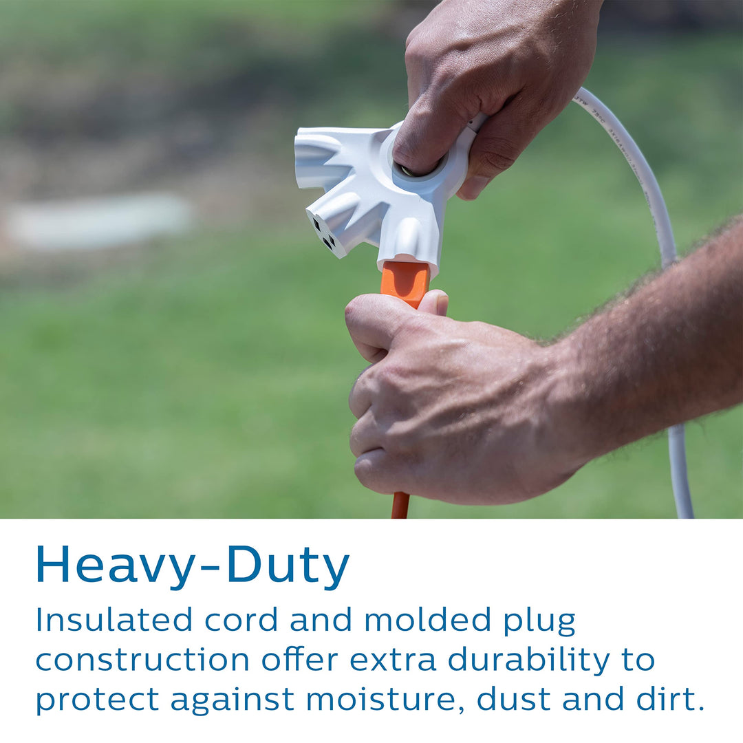 Philips EZGrip Outdoor Extension Cord with Multiple Outlets, Grounded 3 Prong Cord, Short Extension Cord Indoor with Multiple Outlets, Heavy Duty, 8 Ft, 16 AWG, Whitw, SPC3183EZT1/37