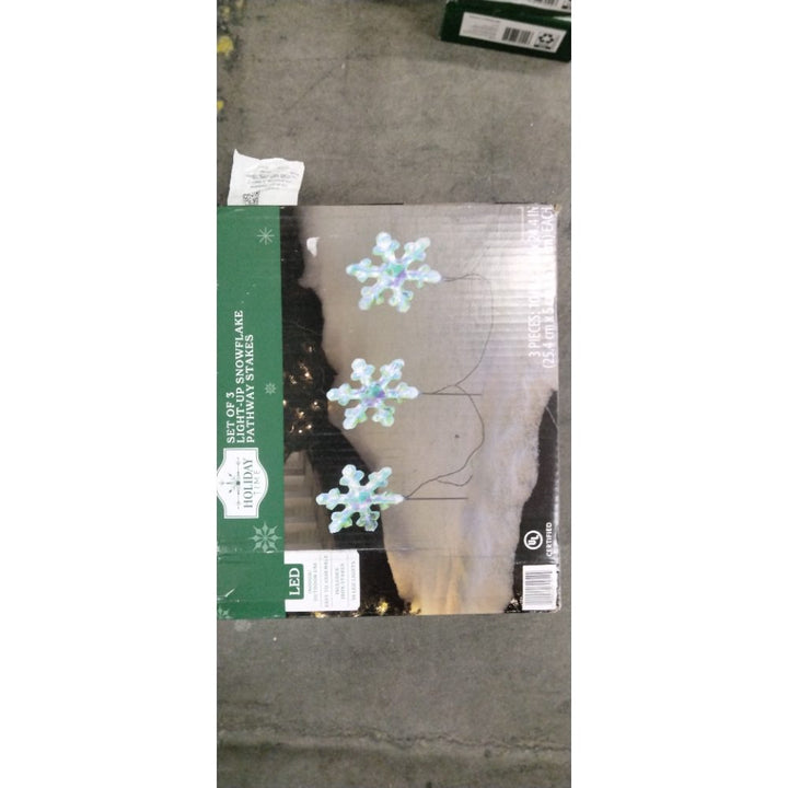 Holiday Time Set of 3 Light-Up Snowflake Pathway Stakes - LED, Indoor/Outdoor Use Retail $25.00