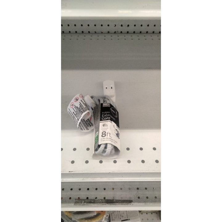 Cordinate Extension Cord, 8 Ft, 3-Outlet Flat Plug Extension Cord, Braided Extension Cord with Multiple Outlets, 2 Prong Extension Cord, Safety Slide 125V Long Extension Cord, 1 Pack, White, 39980