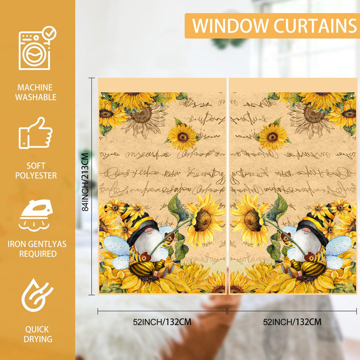 Bonsai Tree 2 Pack Sunflower Curtains for Bedroom 52x84 inch with Gnome - Sunflower Decorations and Spring Decorations for The Home, Yellow Kitchen Curtains and Valances Set