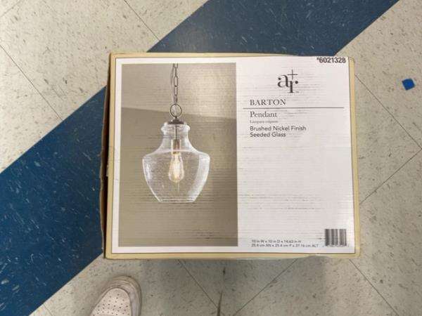 BARTON Pendant - Brushed Nickel Finish, Seeded Glass Retail $70.00