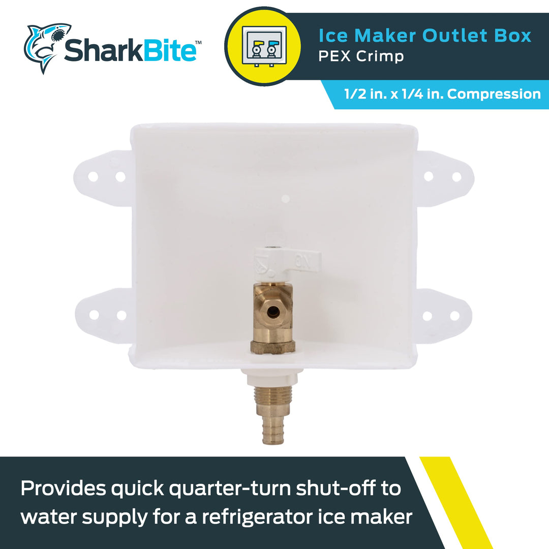 SharkBite 1/2 x 1/4 Inch Compression PEX Crimp Ice Maker Outlet Box, 25740