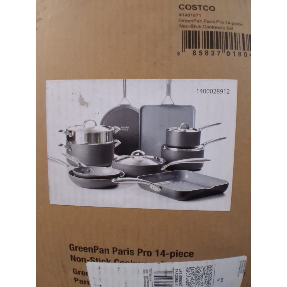 GreenPan Paris Pro Hard Anodized Healthy Ceramic Nonstick, 14 Piece Cookware Pots and Pans Set with Stainless Steel Lids, PFAS-Free, Dishwasher Safe, Grey Retail $359.00