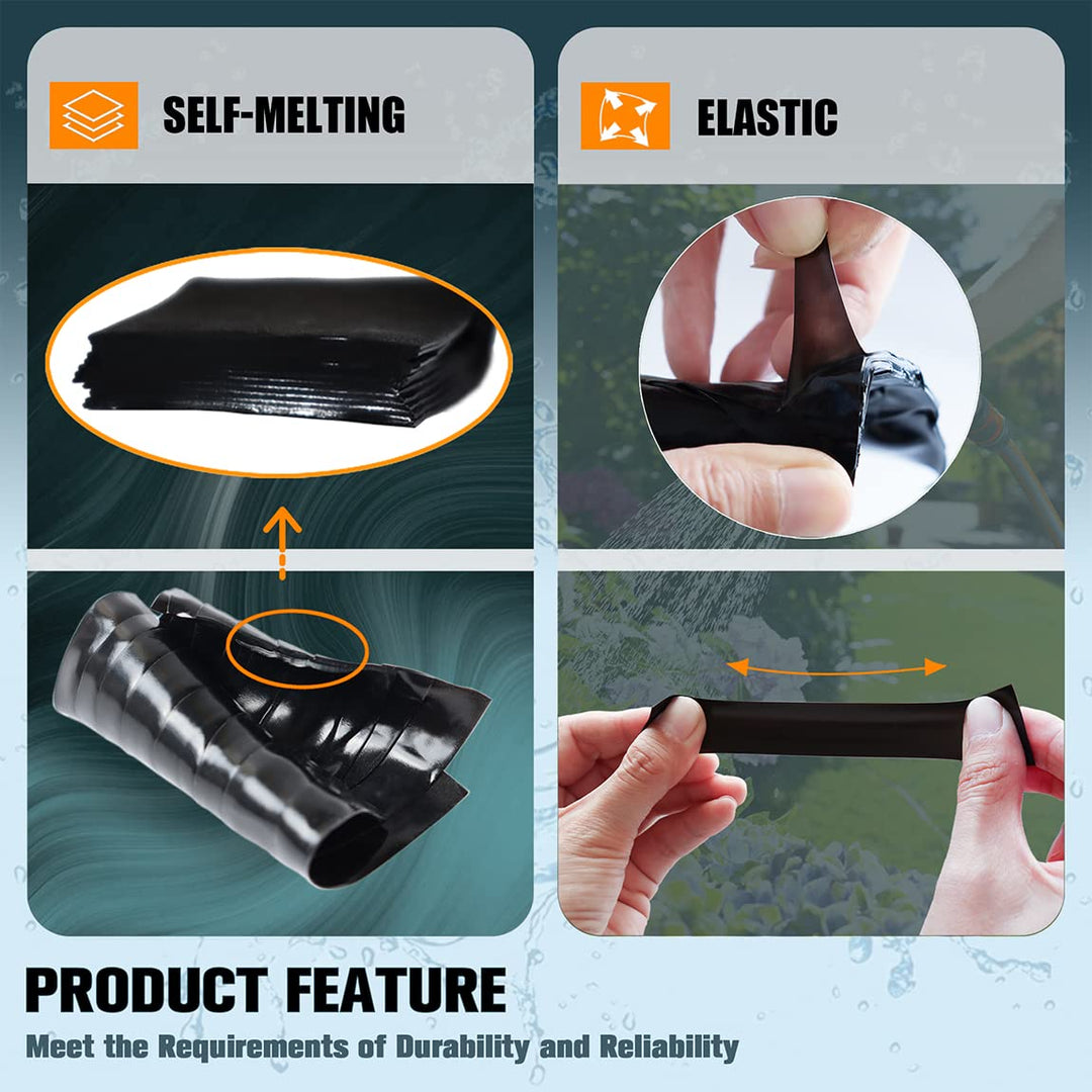 VOTMELL 2 Rolls 1in(W) X 10ft(L) Self Fusing Silicone Tape,Waterproof Rubber, Water Leak Seal Tape,Rescue Tape,Plumbing Hose Repair Tape, Without Adhesive,Black