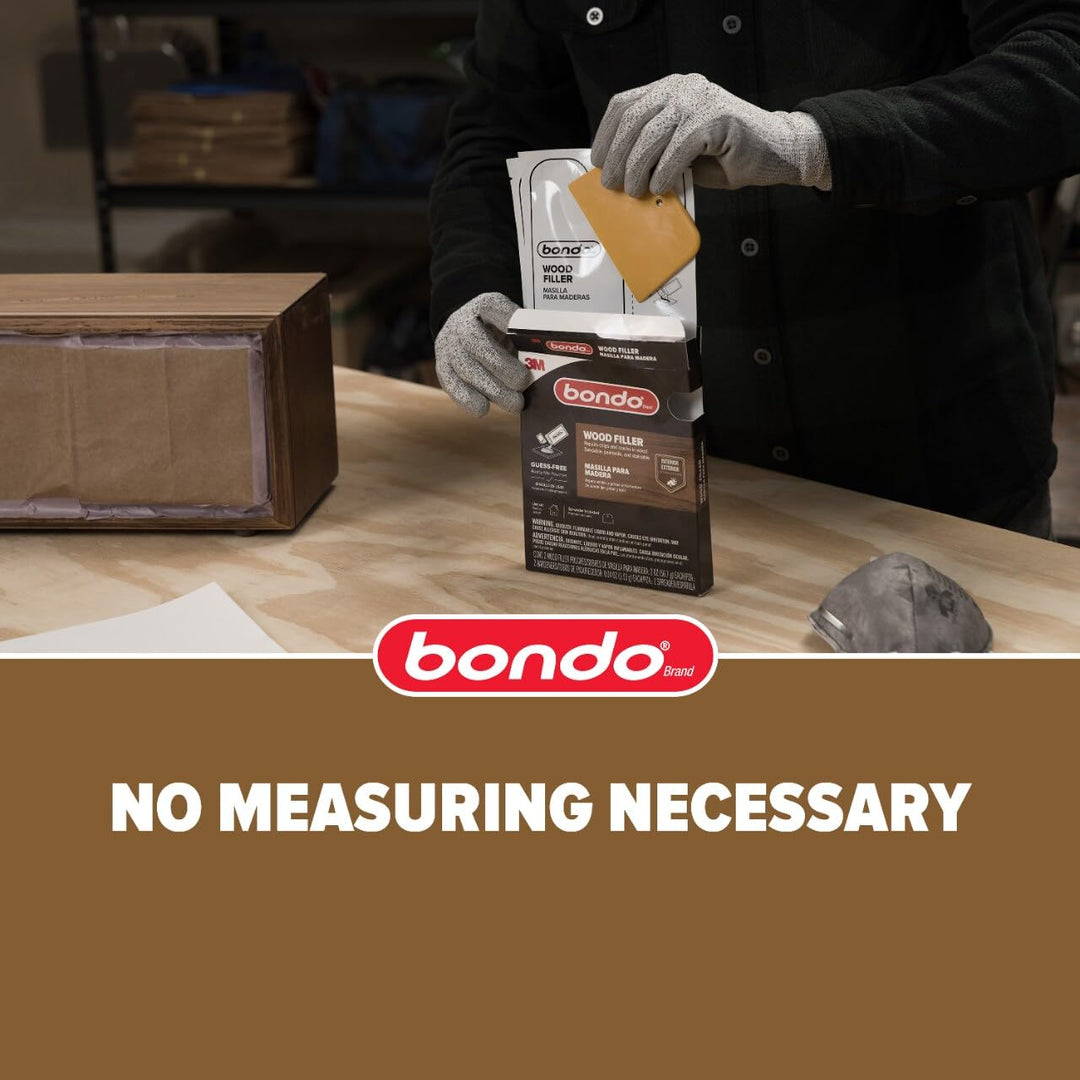 bondo Wood Filler Ready Mix Pouches, Contains 2 Wood Filler Pouches 2 oz with 2 Hardners and 1 Spreader, Repairs Chips and Cracks in Wood, Sandable, Paintable, and Stainable (WF-2PK-ES)