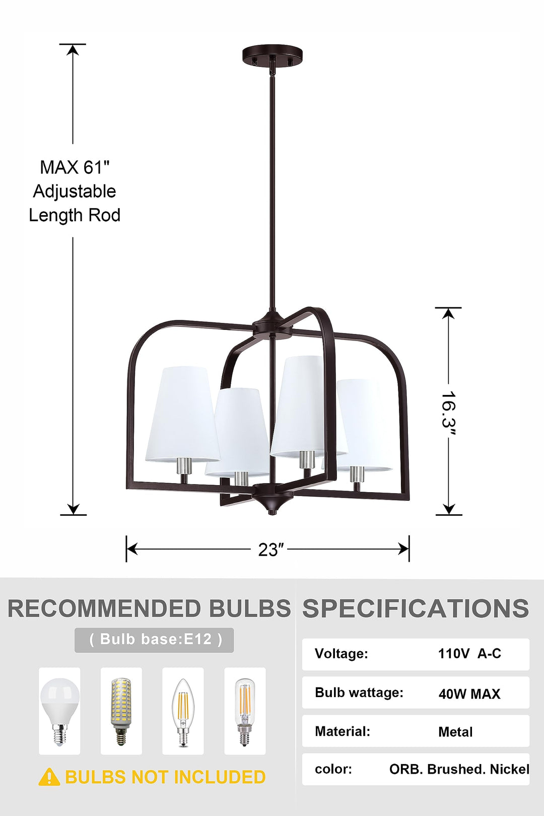 4 Light Modern Kitchen Island 23" Metal Pendant Light Off White Durm Shade Oil Rubbed Bronze Finish Pendant Lamp Farmhouse Hanging Light Fixture for Over Sink Living Room Dining Room Bedside