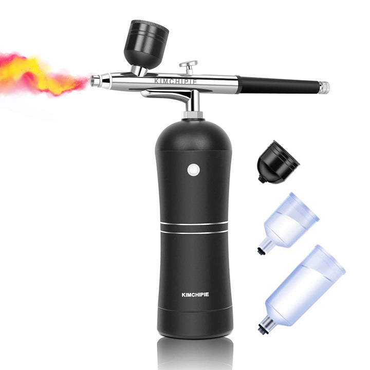 Kimchipie Cordless Airbrush Gun Kit with 30PSI Compressor Portable Handheld Mini Airbrush Kit Gravity Feed Rechargeable Airbrush for Makeup, Tattoo, Nail Art, Face Paint, Model Painting,Cake Decor