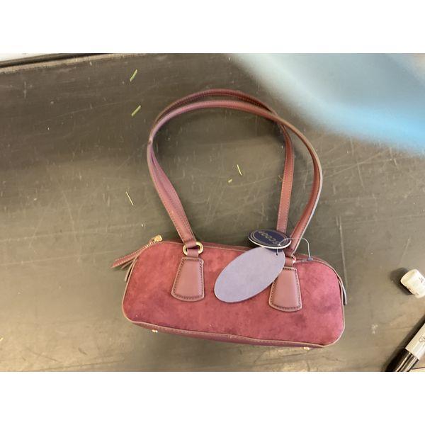 Suede Handbag - Shoulder Bag, Zipper Closure, Top Handle, Maroon