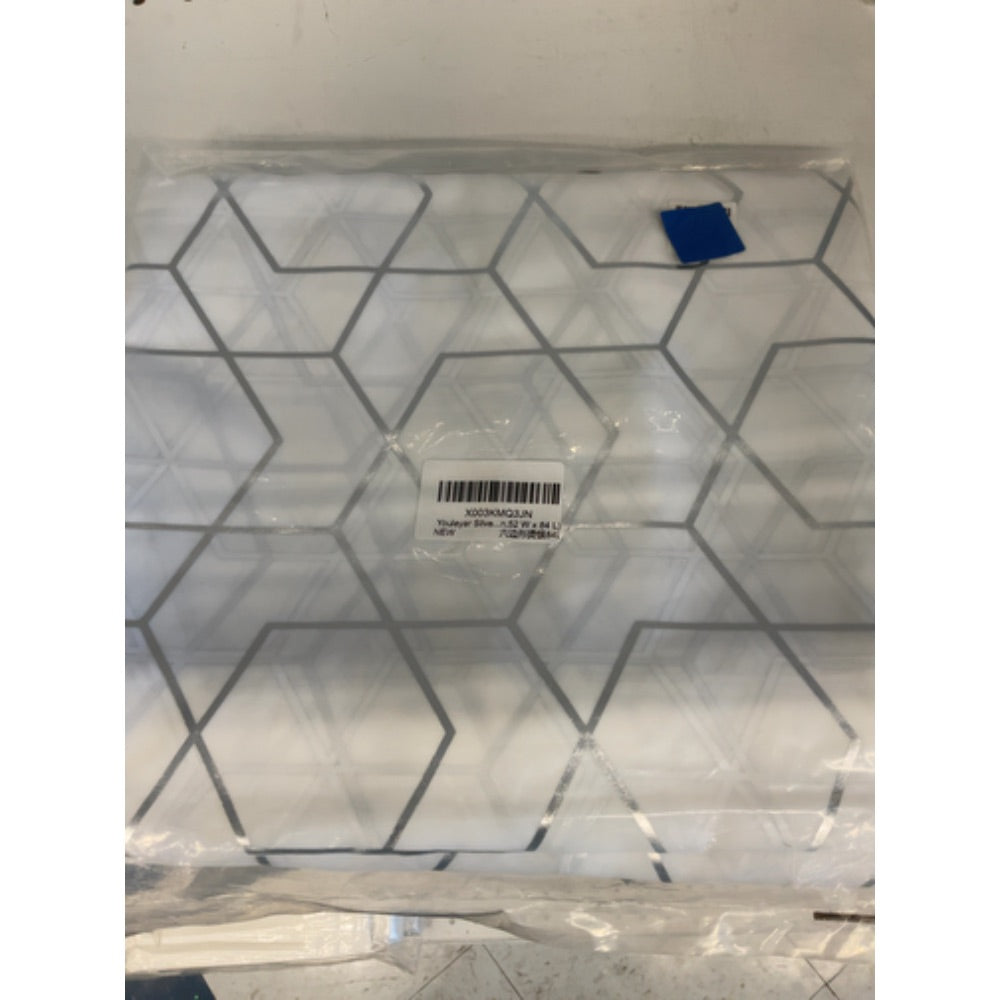 youleyar Silver Foil Print Voile Sheer Curtains, Rod Pocket Top Window Drapes 84 Inches Long, Luxury Metallic Bronzing Treatment Panels for Home Window Decoration, 2 Panels(Polygon,52 W x 84 L)