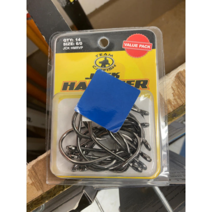 Team Catfish 6/0 Jack Hammer J Hooks (14 Pack) Wide Gap Design to Hold Live Bait, Cut Baits, and Plastics