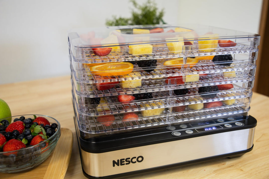 NESCO FD-5TC Snackmaster Food Dehydrator â€“ 5 BPA-Free Trays, Adjustable Temp Control, Compact Design for Jerky, Fruit, Herbs, Pet Treats, 420W
