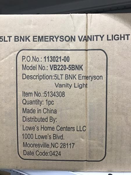 Emeryson 5LT BNK Vanity Light - 5-Light, Bathroom Lighting Retail $120.00