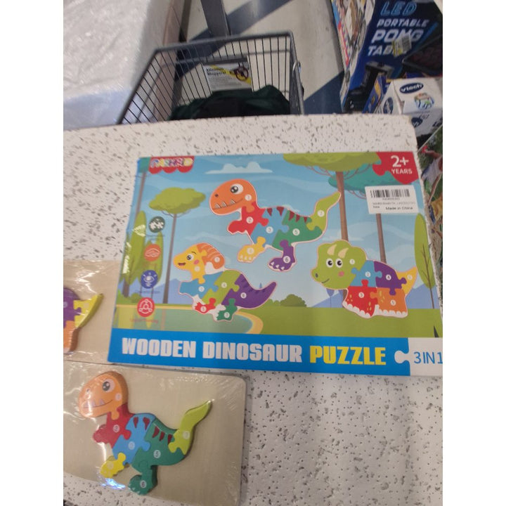 M-Aker Wooden Dinosaur Puzzle, 3-in-1, Ages 2+
