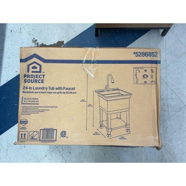 Project Source 24-in Laundry Tub with Faucet - All-in-One Kit, Black Finish Retail $170.00