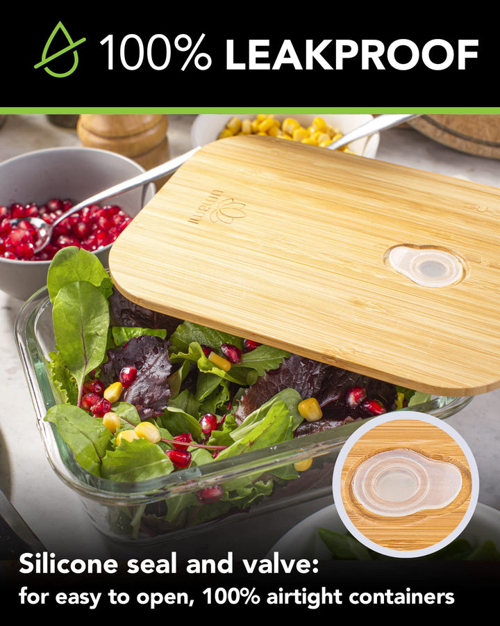 Umami Glass & Bamboo Meal Prep Container, Food Storage Container, Leakproof and Plastic Free, Stylish Microwave/Dishwasher Safe Small Bento Lunch Box For Men/Women (Glass 22 oz)