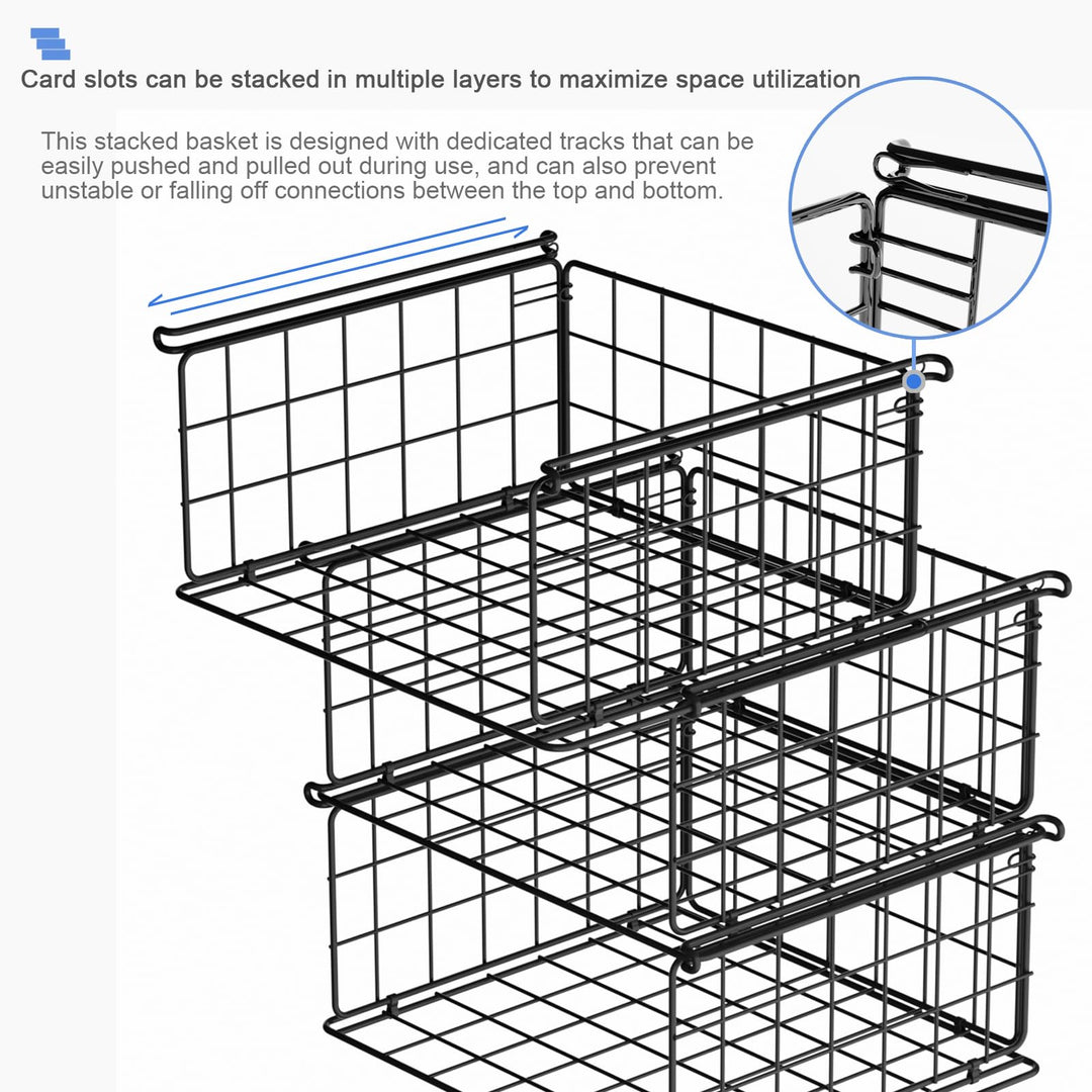 Chemailon 3 Tier Hanging Stackable Closet Organizer Wire Storage Bin Basket Drawers Shelves for Clothes Sweaters Handbags Clutches Black