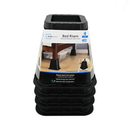 Mainstays Rich Black Bed Risers to Raise Your Bed to Create Storage Space  4 Count