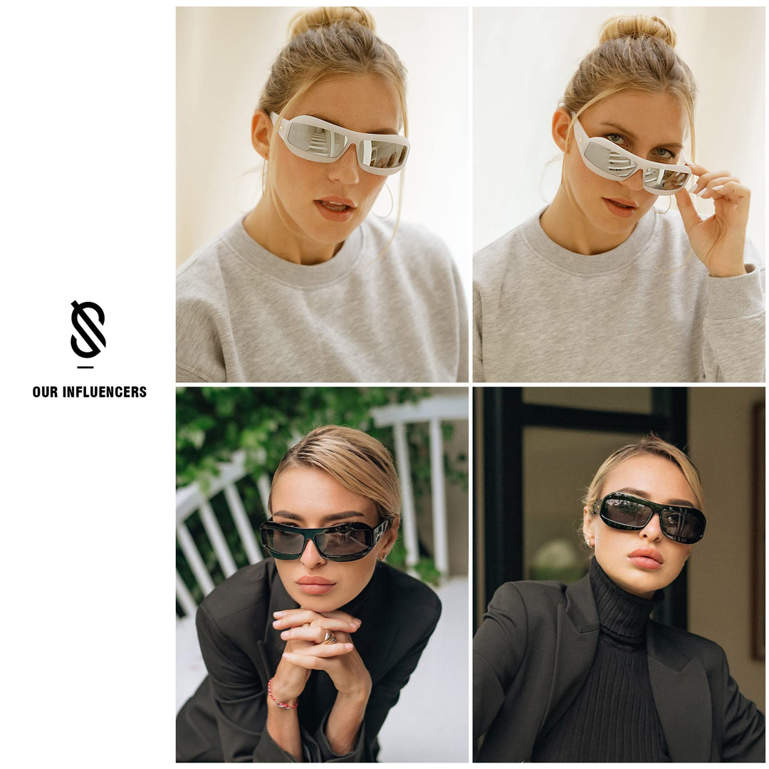 SOJOS Wrap Around Futuristic Sunglasses for Women Men Shield Flat Top Sunglasses Sun Glasses SJ2268 White Frame Silver Lens