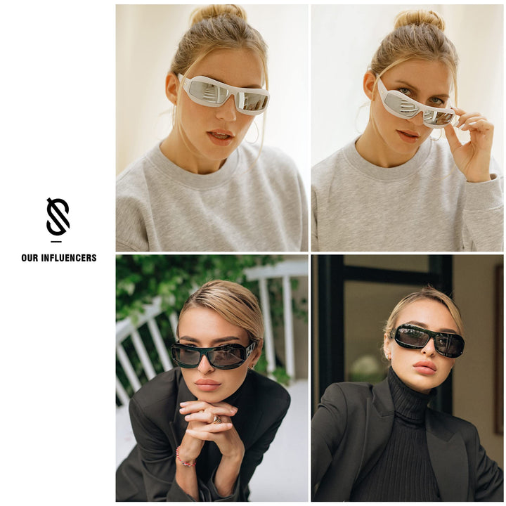 SOJOS Wrap Around Futuristic Sunglasses for Women Men Shield Flat Top Sunglasses Sun Glasses SJ2268 White Frame Silver Lens