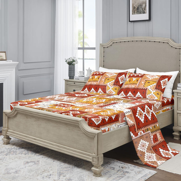 YIYEA Queen Sheets - Geometric - Luxury Double Brushed Microfiber Sheet Set- Lightweight Breathable Cooling Bed Sheets - 16" Deep Pocket, Shrinkage, and Fade Resistant - 4 PC