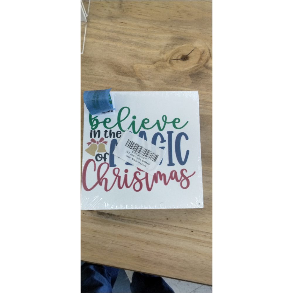 Funny Christmas Wooden Box Sign Plaque Believe in the Magic of Christmas Wood Box Sign Rustic Art Home Shelf Desk Decor 5 x 5 x 1 Inches