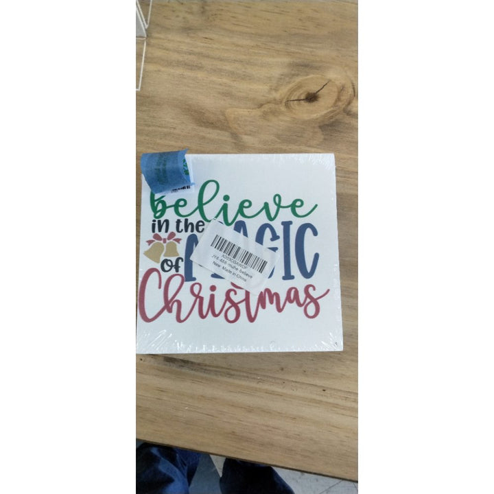 Funny Christmas Wooden Box Sign Plaque Believe in the Magic of Christmas Wood Box Sign Rustic Art Home Shelf Desk Decor 5 x 5 x 1 Inches