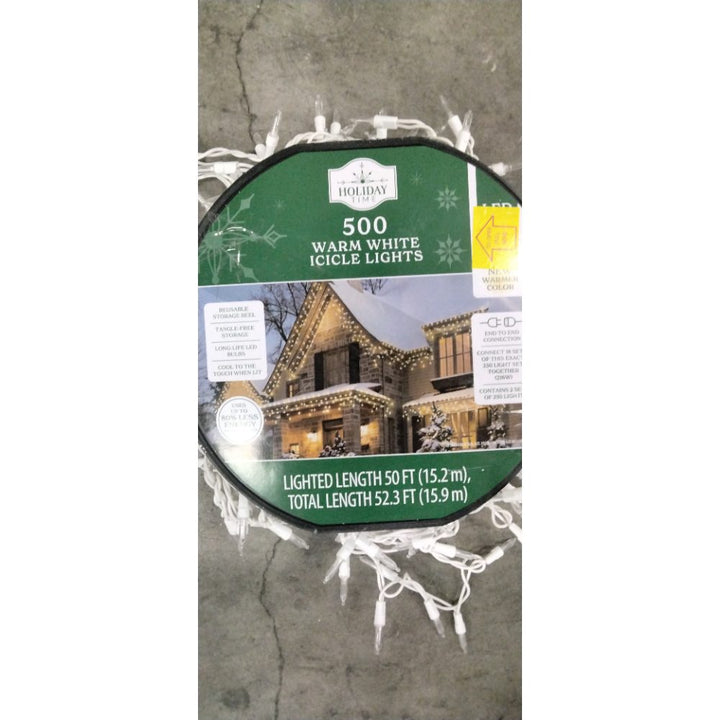 Holiday Time 500 Warm White Icicle Lights, End to End Connection Retail $30.00