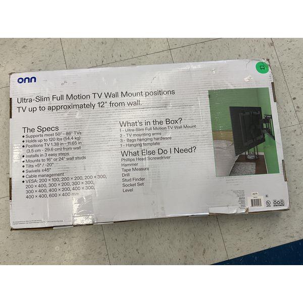 onn. Ultra-Slim Full Motion TV Wall Mount - 50"-86" TVs, Positions TV Closer Retail $70.00