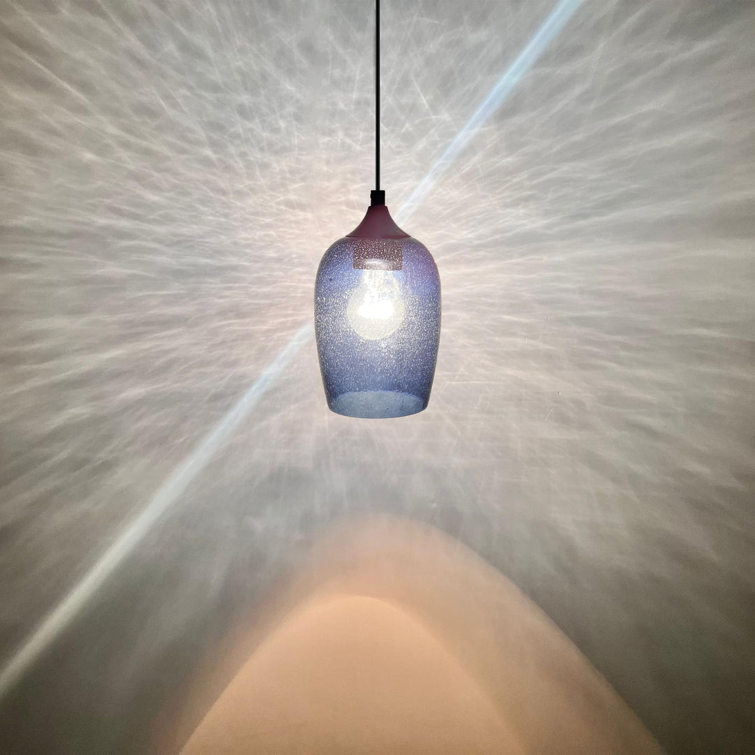 3 Pack 1 Light Hanging Indoor Kitchen Island Pendant Lights 5.1" Hand Blown Black Seeded Ancient Blue Glass Ceiling Light Fixtures Brushed Nickel Finish Modern Farmhouse Dinning Over Sink