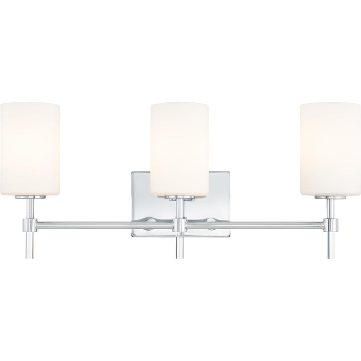 Quoizel Rossfield Vanity Light, 24 Inch 3-Light Chrome Finish with White-Etched Glass Shade Light for Bathroom, Bedroom, or Kitchen