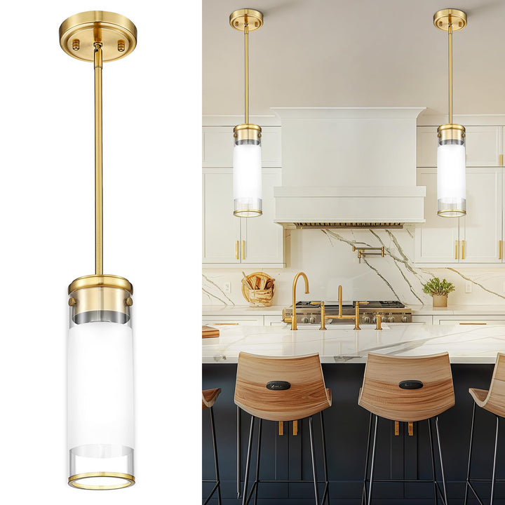 JAZAVA LED Pendant Light Fixture, Modern Hanging Light with Brushed Nickel Finish, 8W 3000/4500/6000K Kitchen Island Light for Dining Room Bedroom Bathroom Hallway (3 Pack), PL105BN-3PK