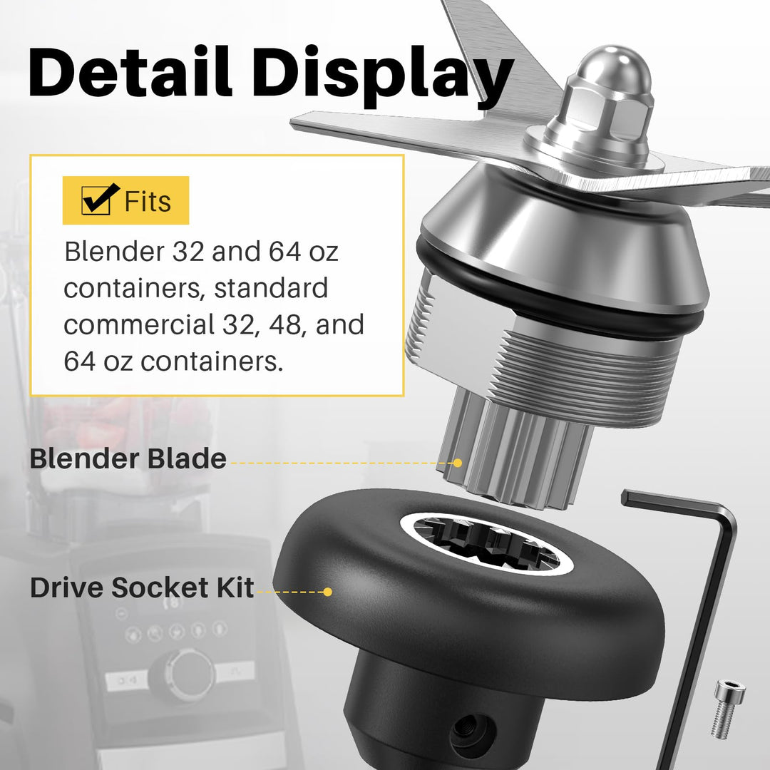 Blade Replacement Parts Compatible with Vitamix, Blender Wet Blade Replacement Assembly with Wrench and Drive Socket Replacement Compatible With Vitamix 64oz and 32oz Container