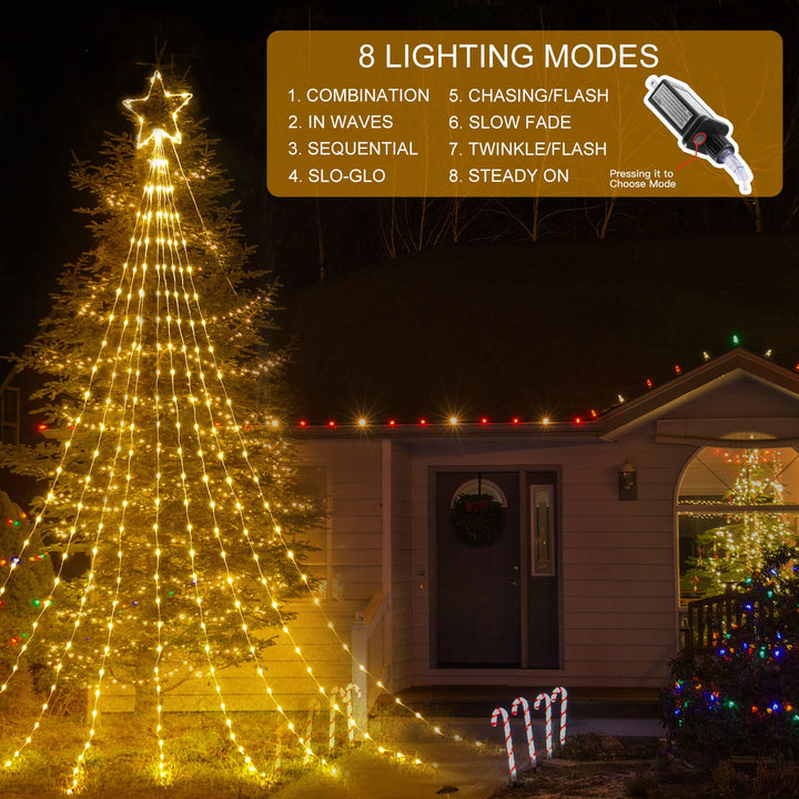 Outdoor Christmas Star String Lights, 16.4Feet Smart RGB Waterfall Tree String Light with APP Remote Control, 317LED DIY Timer Music Sync Shooting Star Lights for Indoor Outdoor Garden Decoration
