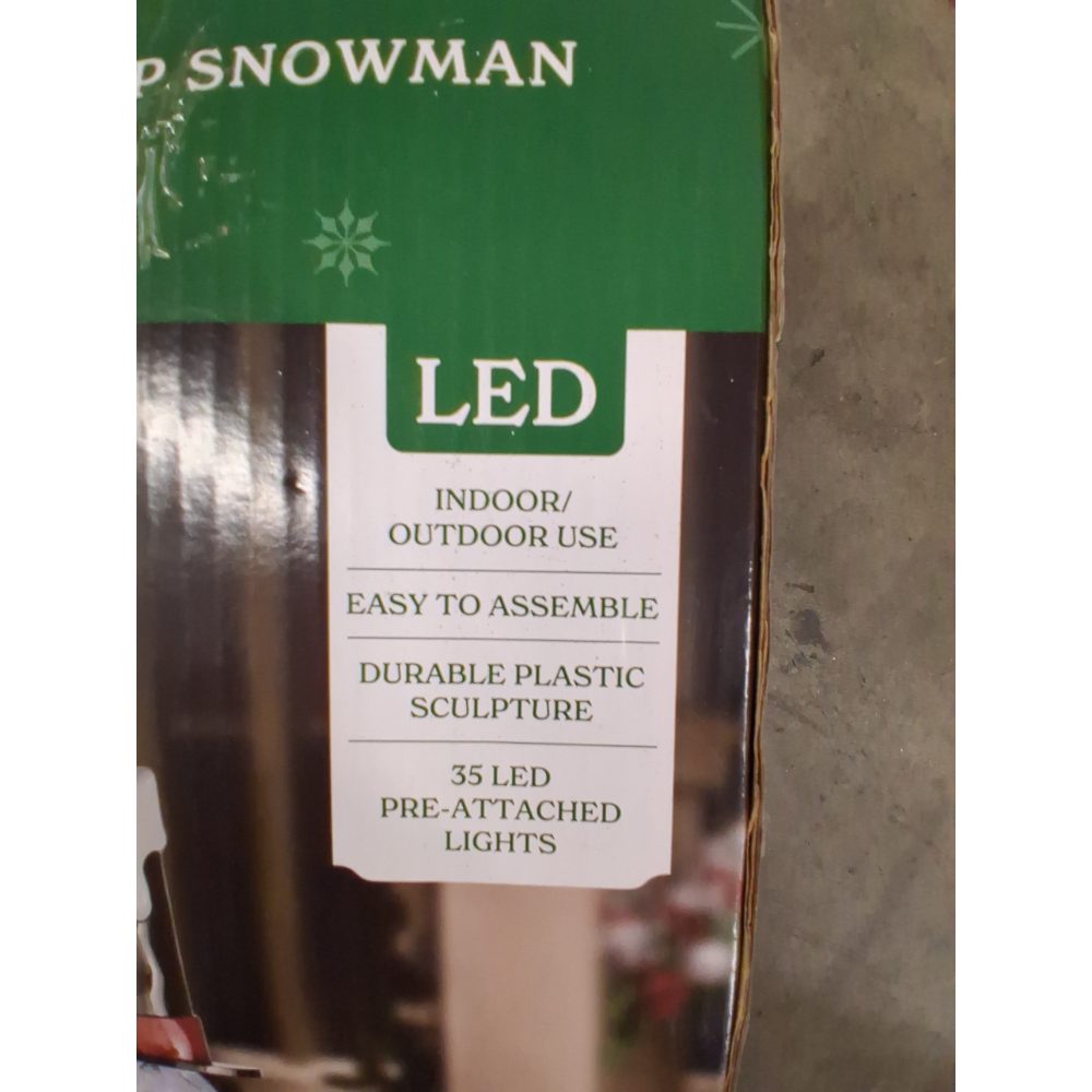 Holiday Time Light-Up Snowman - LED, Indoor/Outdoor, Easy Assembly, 19.5 x 7 x 30 Retail $40.00