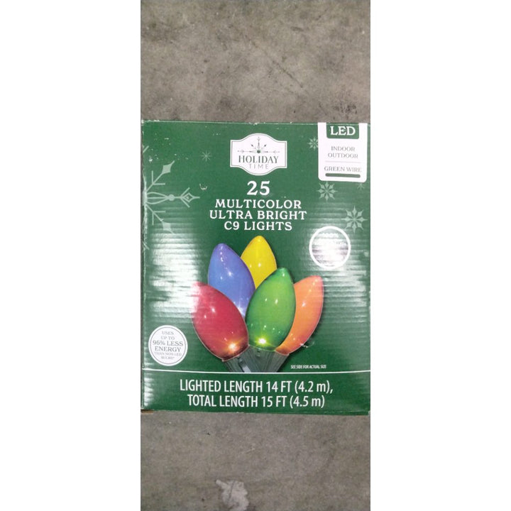 Holiday Time 25 Multicolor Ultra Bright C9 LED Lights - Indoor/Outdoor, Green Wire Retail $20.00