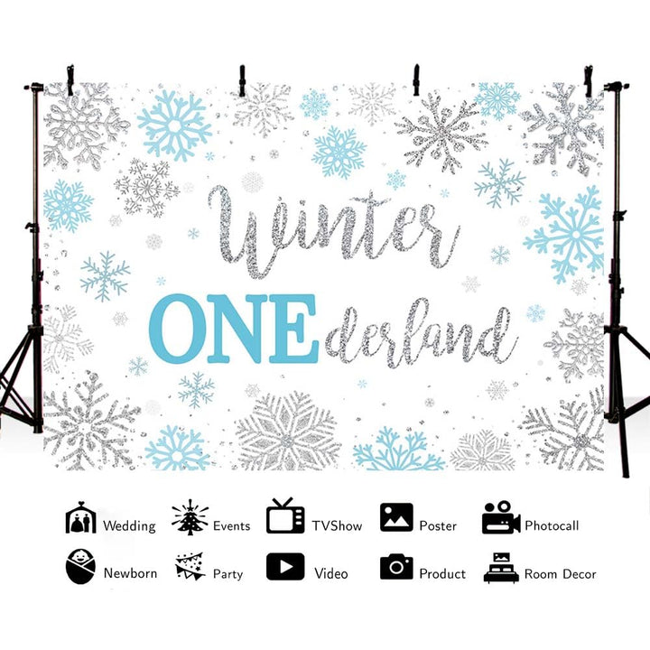AIBIIN 8x6ft Winter Onederland Birthday Backdrop Blue Sliver Snowflake 1st Bday Photography Background Christmas Snowflake Kids First Bday Party Decorations Cake Smash Decor Photo Studio Props