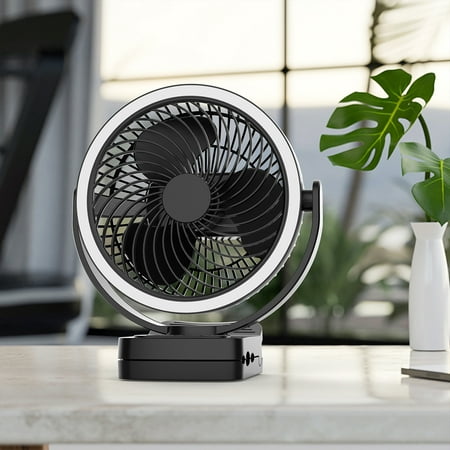 Mainstay 7  Rechargeable USB Clip and Table Fan with LED Black