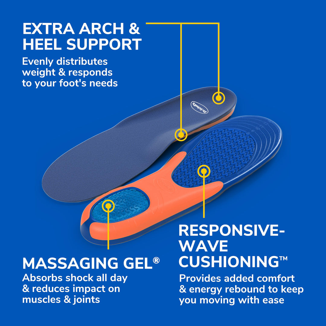 Dr. SchollÃ¢â‚¬â„¢s Extra Comfort Support Insoles Men, Size 8-14, 1 Pair: All-Day Comfort Shoe Inserts with Massaging Gel for Big & Tall Men, 200lbs+, Wide Feet - Arch Support Inserts for Men, Trim to Fit
