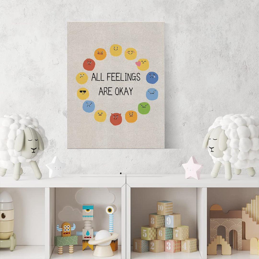 Feeling Wheel Canvas Wall Art Decor Kids Feelings Chart Poster Painting Framed Emotions Print Signs Modern Picture for Home Office Nursery Decor 12 X 15 inch