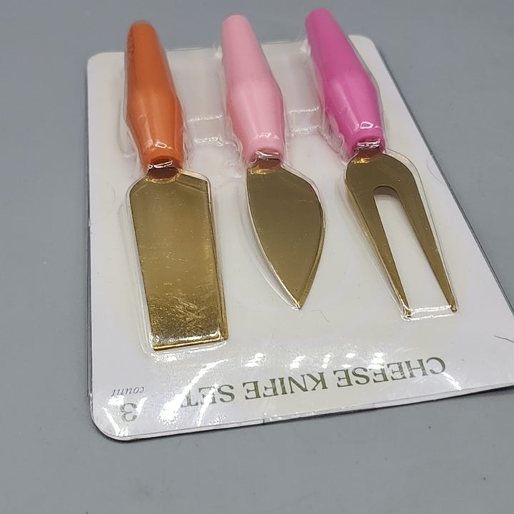 Cheese Knife Set - 3 Pieces with Colored Handles - Hand Wash Only